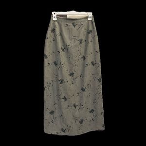 VINTAGE Gray floral suede midi skirt